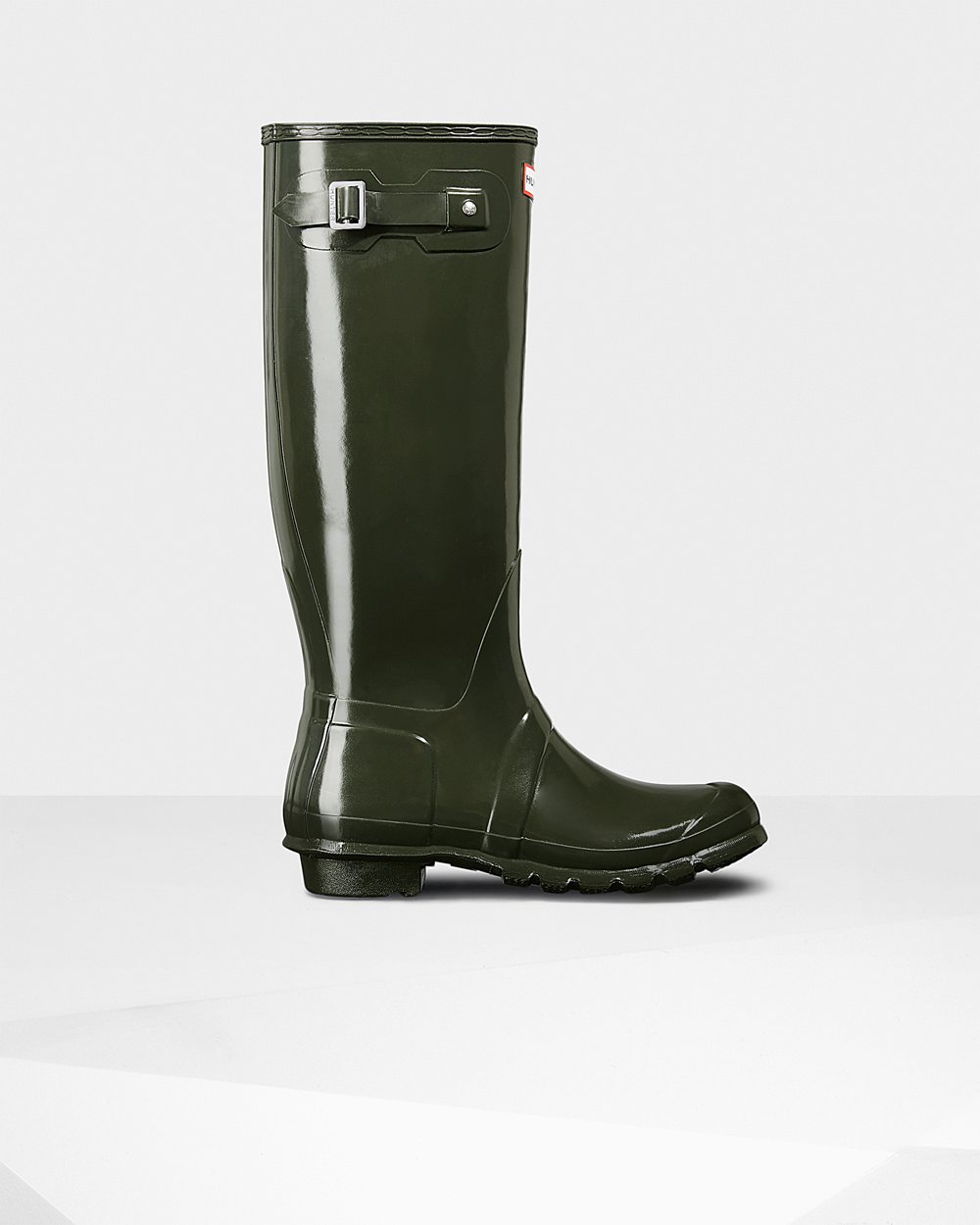 Womens Hunter Original Gloss - Tall Rain Boots Dark Olive - 3874-UDWMT